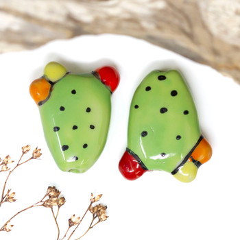 Ceramic 20x30mm Cactus with Flowers