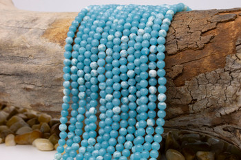Jade Polished 4mm Round - Dyed Blue Skies