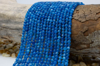 Jade Polished 4mm Round - Dyed Dark Blue Teal
