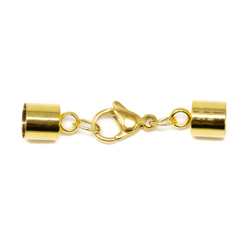Gold Plated Brass 6mm Cord Ends with Clasp & Extender - 1 Set