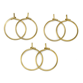 18K Gold Plated Stainless Steel 15mm Hoop Earring / Wine Glass Ring - 6 Pieces