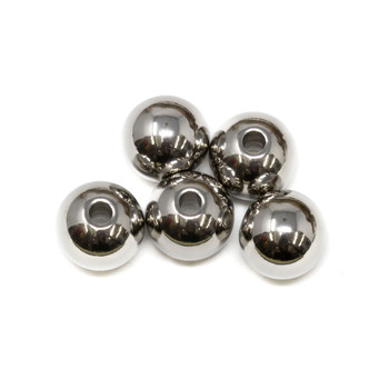 Stainless Steel Polished 12mm - 3mm Hole Round - 5 Beads