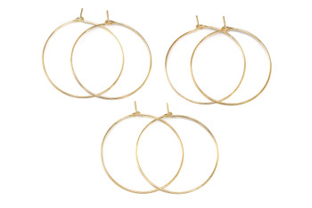 Light Gold Plated 30mm Hoop Earring / Wine Glass Ring - 6 Pieces