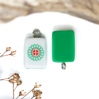 Resin 20x11mm Red Green Flower - Mahjong Tile Pendant
