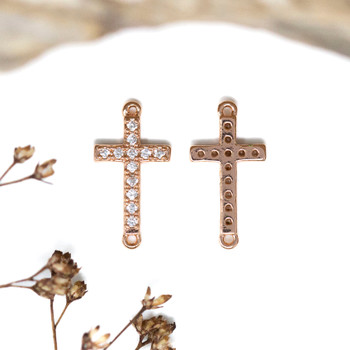 Rose Gold Plated Micro Pave 17x10mm Cross Link