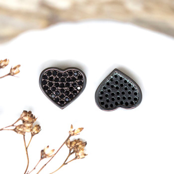 Gunmetal Plated Micro Pave 10x11mm Heart Bead