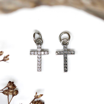 Silver Plated Micro Pave 12x7mm Cross Charm