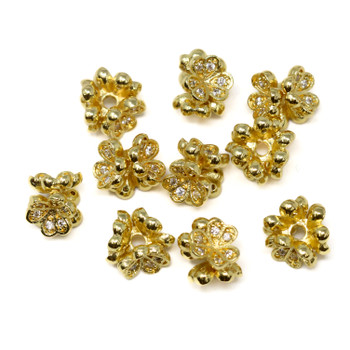 Gold Plated Micro Pave 6x8mm Flower Bead