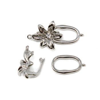 Silver Plated Micro Pave Polished 36x18mm Flower Fold Over Clasp