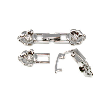 Silver Plated Micro Pave Polished 33x8mm Flower Fold Over Clasp