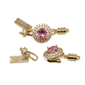 Gold Plated Micro Pave Polished 35x14mm Pink Cushion Fold Over Clasp