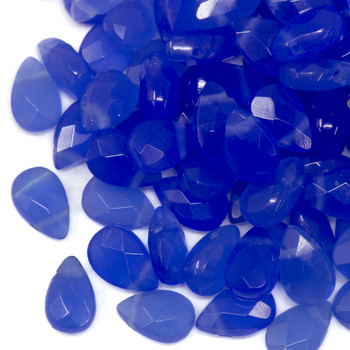 Dark Blue Glass Polished 6x9mm Faceted Pear - Top Drill