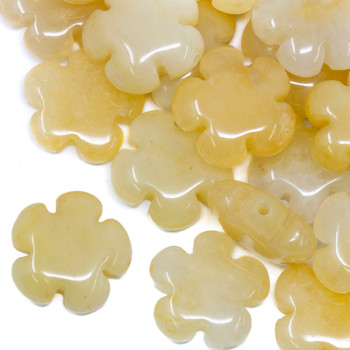 Yellow Jade Polished 15mm Carved Flower