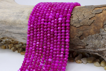 Jade Polished 4x6mm Dyed Fuschia Faceted Rondelle