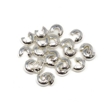 Sterling Silver Plated Brass 3mm Crimp Covers - 20 Pieces