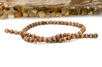 Tibetan Style Agate Brown Cream Striped Matte 6mm Round