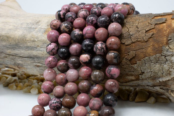 Black Veined Rhodonite Polished 12mm Round