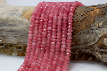 Jade Polished 5x8mm Faceted Rondelle - Dyed Coral Pink