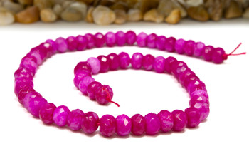 Jade Polished 5x8mm Faceted Rondelle - Dyed Fuschia
