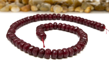 Jade Polished 5x8mm Faceted Rondelle - Dyed Burgundy