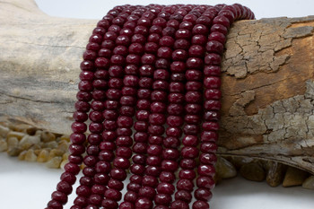 Jade Polished 5x8mm Faceted Rondelle - Dyed Burgundy