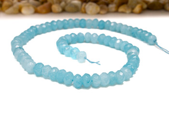 Jade Polished 5x8mm Faceted Rondelle - Dyed Blue Aqua
