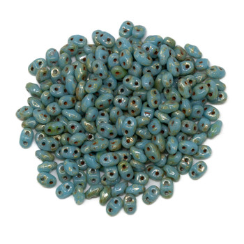 Matubo Mini SuperDuo -- Blue Turquoise Silver Picasso