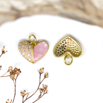 Gold Plated Micro Pave 10x12mm Polished Pink Shell Heart