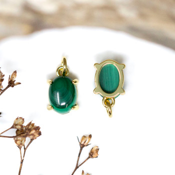 Malachite Polished Gold Plated 9x7mm Oval Charm
