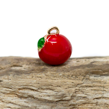Gold Plated Enamel 12mm Apple Charm