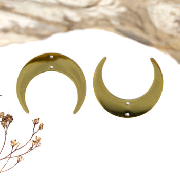 Gold Plated Stainless Steel 30x32mm Horizontal Crescent Moon Pendant