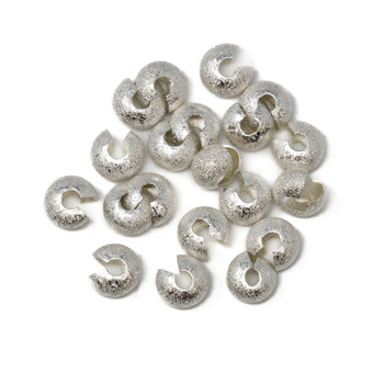 Textured Brass Silver Plated 5mm Crimp Covers - 20 Pieces