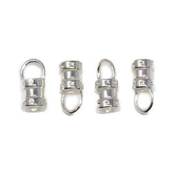 Silver Plated 4mm Leather Crimp End - 2 pair