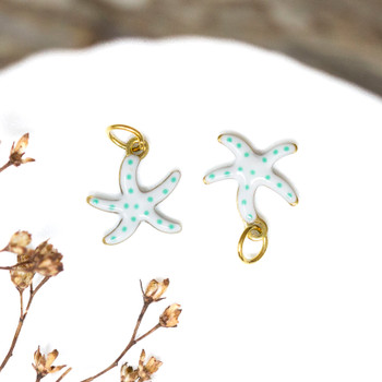 Gold Plated Enamel Stainless Steel 10mm Aqua & White Starfish Charm