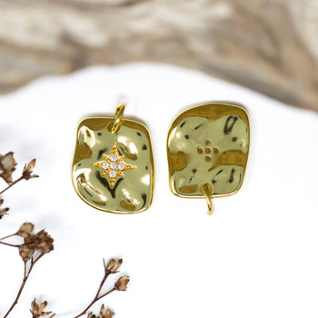 Gold Plated Micro Pave 13x15mm Organic Rectangle with Star Charm