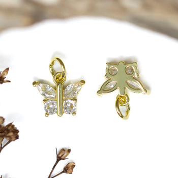 Gold Plated Micro Pave 9x10.5mm Butterfly Charm