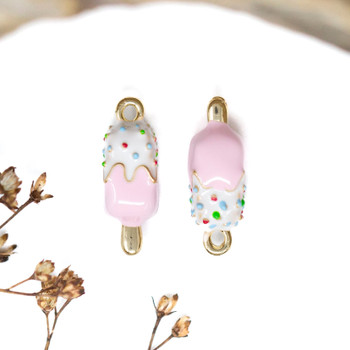 Gold Plated Enamel Alloy 18x6mm Ice Cream Charm