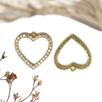 Gold Plated Micro Pave 19mm Open Heart Charm