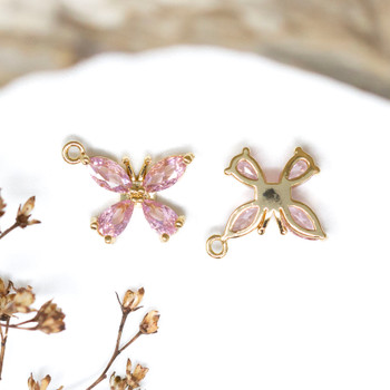 Gold Plated Micro Pave 10.5x15mm Pink Butterfly Charm
