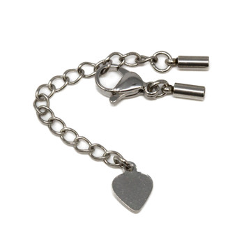 Stainless Steel 2mm Cord Ends with Heart Extender Chain - 1 Set