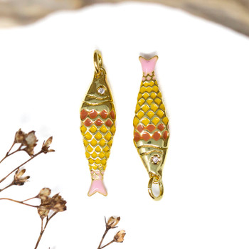 Gold Plated Enamel 25x8mm CZ Navy Yellow Orange Fish Charm