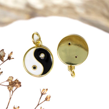 Gold Plated Enamel 13mm CZ Yin Yang Charm