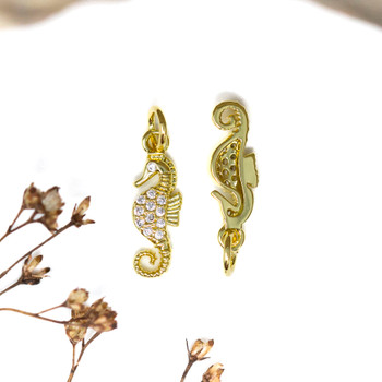 Gold Plated Micro Pave 17x6mm Seahorse Charm
