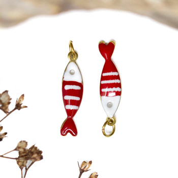 Gold Plated Stainless Steel Enamel 22x7mm Red White Gold Fish Charm