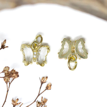 Gold Plated Micro Pave Glass 11x9mm Crystal Butterfly Charm
