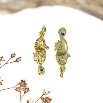 Gold Plated Micro Pave 20x7mm Seahorse Charm