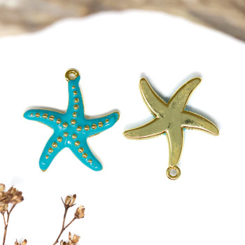 Gold Plated Enamel 19x20mm Turquoise Starfish Charm