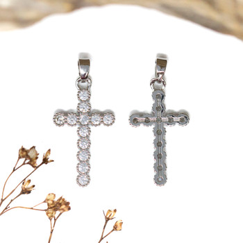 Silver Plated Micro Pave 14x25mm Cross Charm