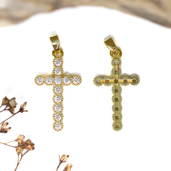 Gold Plated Micro Pave 14x25mm Cross Charm