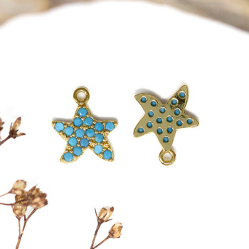 Gold Plated Micro Pave 12x11mm Blue Starfish Charm